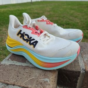 HOKA Women's White Lightweight Running Shoes with Multicolor Midsole